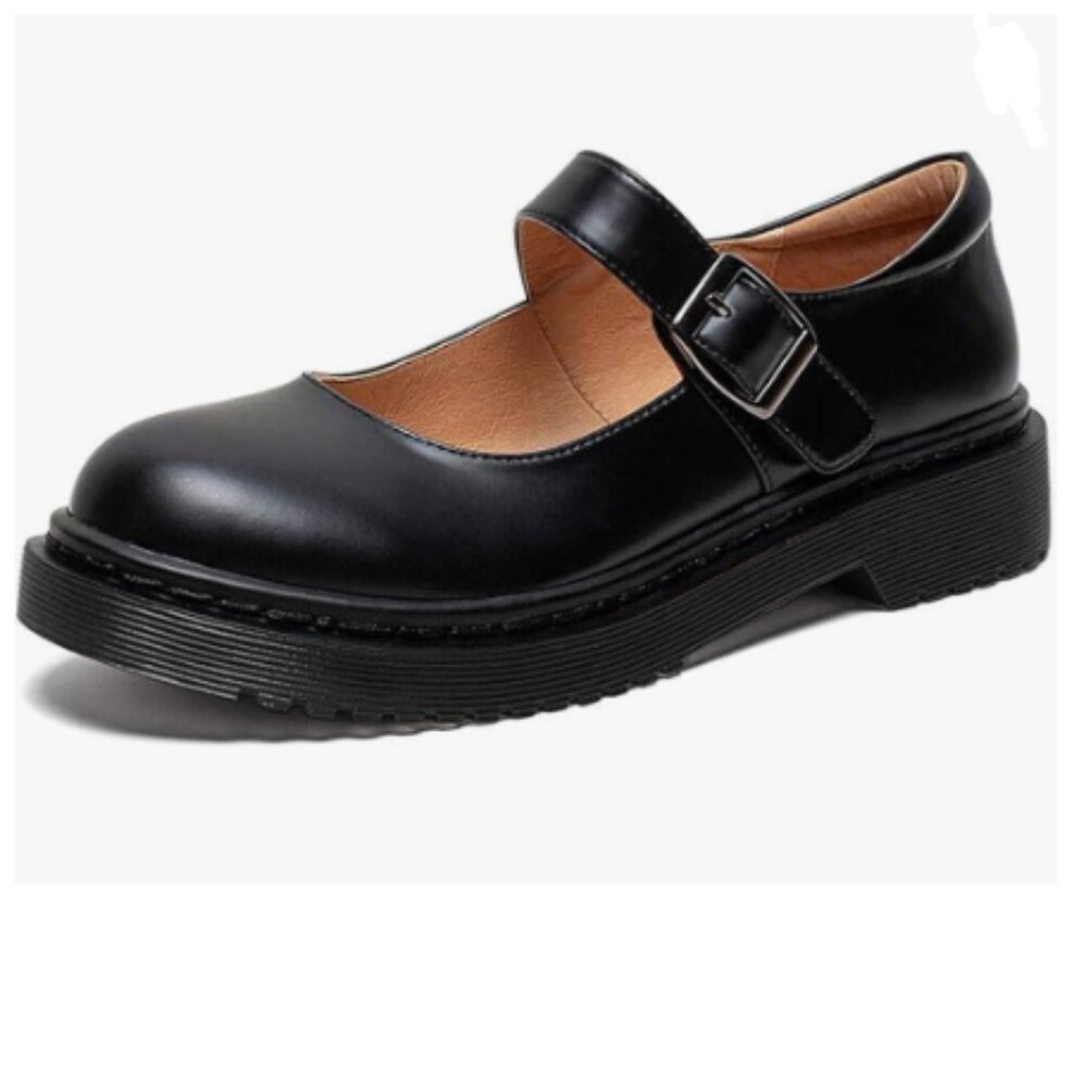 YDN Black Mary Jane Chunky Heel Shoes